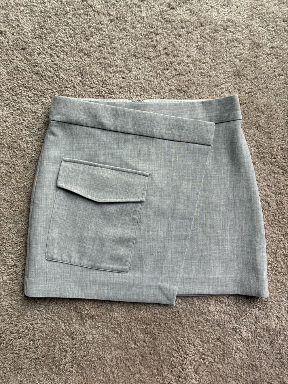 Babaton Happy Hour Skirt Grey Wrap Pocket Mini Skirt - Picture 3 of 14